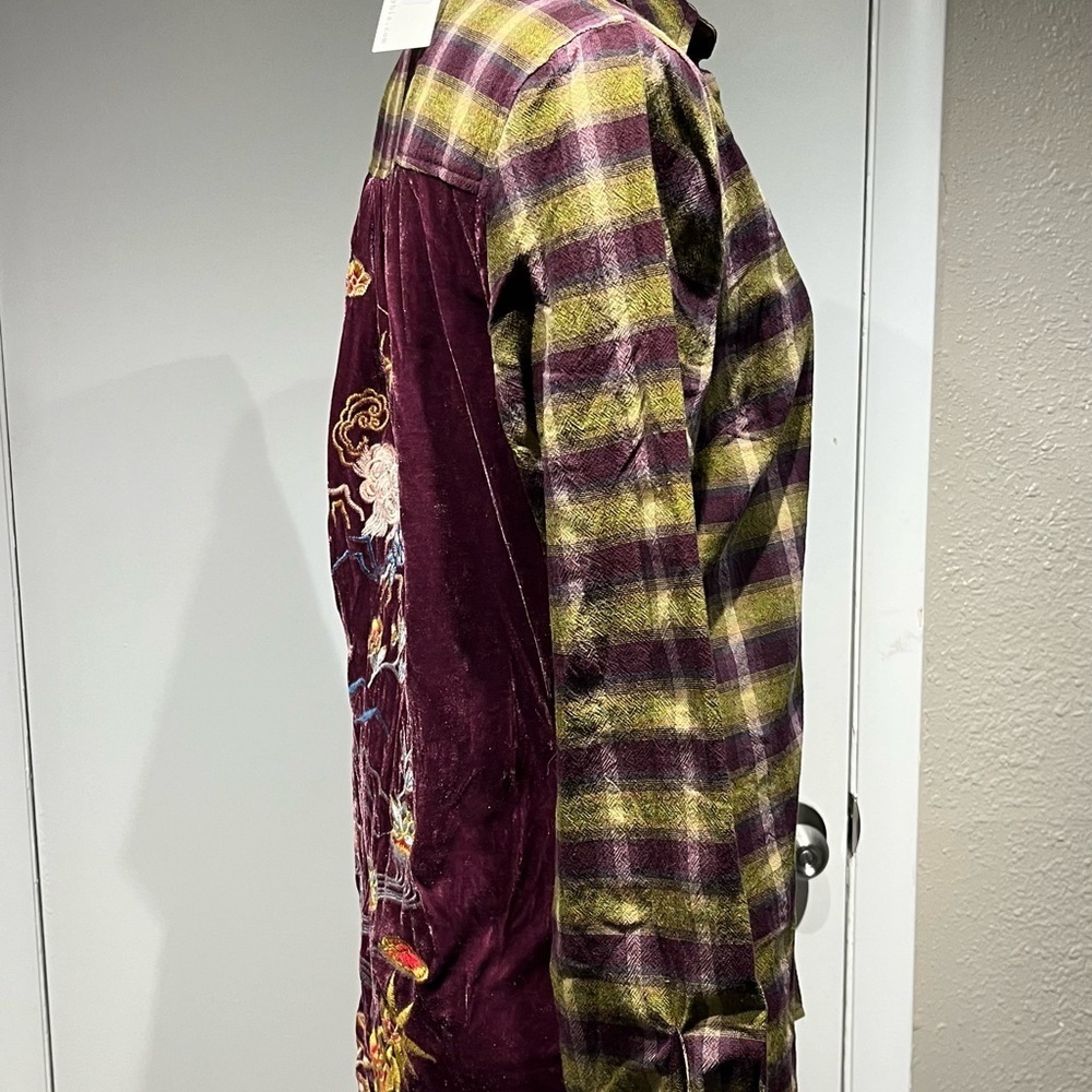 Paparazzi Plaid and Embroidered Velvet Blouse - Picture 6 of 14